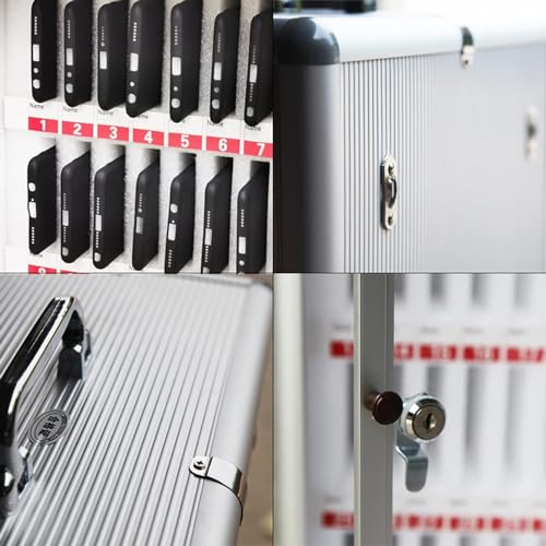Pocket Chart Storage Cabinet for Cell Phones, Aluminum Alloy Clear Cell Phones Storage Cabinet Pocket Chart Storage Locker Box with Handle for Office Classroom (Color : Silver, Size : 12) (Silver 12)