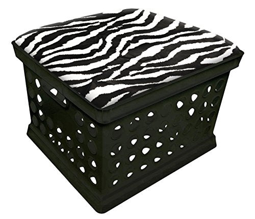The Furniture Cove Black Utility Crate Storage Container Ottoman Bench Stool for Office/Home/School/Preschools with Your Choice of Seat Cushion Theme! (Black & White Zebra)