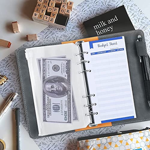 GFHSKRPL A6 PU Leather Budget Binder Notebook Cash Envelopes Planner Wallet with Binder Pockets, Expense Budget Sheets, for Money Saving(D)