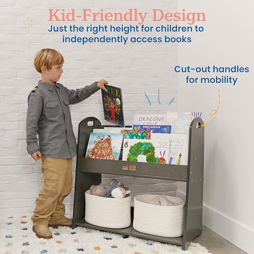 ECR4Kids 3-Shelf Floor Book Display with Handles and Storage, 30in, Kids Bookshelf, Grey Wash