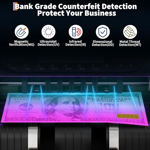 Professional Money Counter Machine – UV/MG/IR/DD/MT Detection,Value Counting, Mixed Denomination Support – Add & Batch Modes, Auto/Manual, LCD Display, Portable Currency Counter