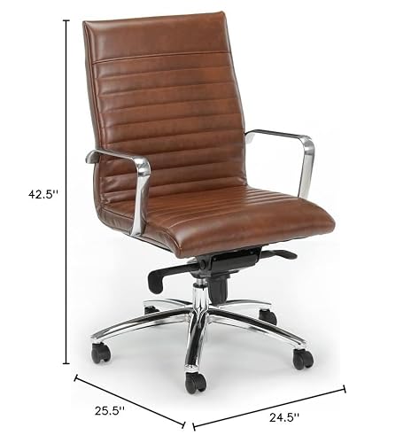NBF Chair Ergonomic Mid-Back Faux Leather Desk Seating with Memory, Brown
