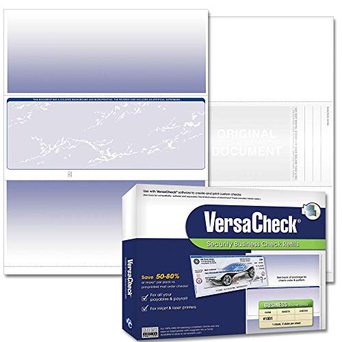 VersaCheck Secure Checks - 250 Blank Business Voucher Checks - Blue Prestige - 250 Sheets Form #1001 - Check in Middle