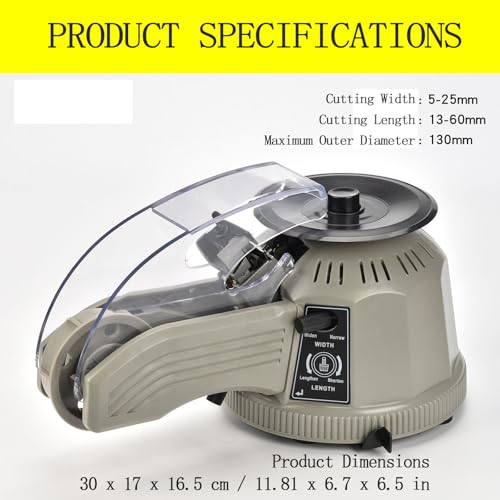 Hiedmeil Automatic Tape Dispenser, Rotary Disc Cutting Machine for 5-25mm Width Tape, Adjustable 6-60mm Cutting Length, Ideal for Office, School, and Factory Use