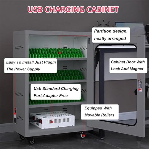 Cell Phone Locker Cabinet,Cell Phone Charging Stations Phone Storage Cabinet Mobile Phone Charging Cabinet, WITH/Wheels & Combination Lock, Usb Charging Station, Multiple Charging Protection(60slots)