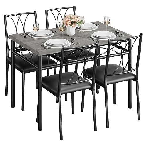 Modern 4-Person Dining Table Set for Small Space - 29.5" Square Kitchen Table with 4 Padded Chairs, Sturdy MDF Top & Metal Frame, Easy Assembly, Compact Breakfast Nook Set for Apartment, Cafe, Diner