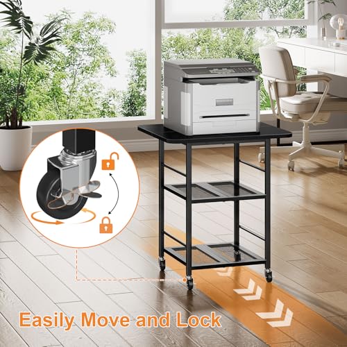 Snughome 3-Tier Printer Stand with Shelf，23.6" Large Rolling Printer Cart