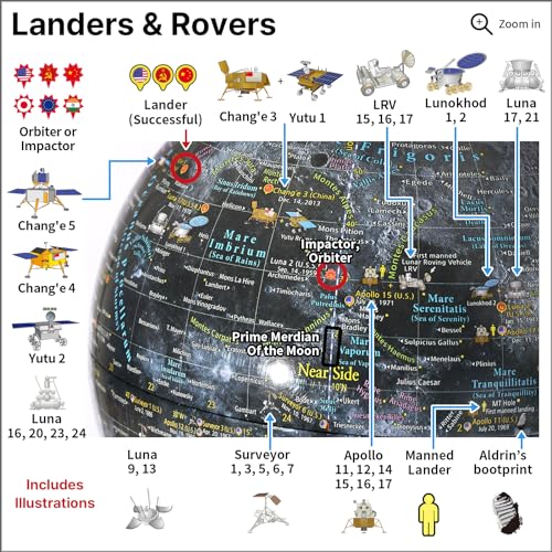 Mapsoft Explorer Illuminated Gray Moon Globe, 24cm/9.5", MI-24, Moon lamp, Moon light, Lunar Globe