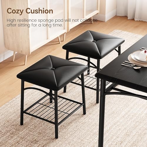 Garvee Industrial Dining Table Set for 4, Kitchen Table Set with 2 Upholstered Stools and 1 Bench, Space Saving Kitchen Table and Chairs Set for Apartment, Rustic Brown, Small Space