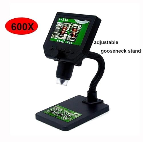 ZTBH Microscope Accessories Kit 600X Digital Electronicmicroscope Video Microscope 4.3 Inch HD LCD Magnifier Stand Microscope Slides(Gooseneck Style)