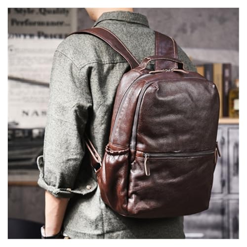 ROROR Simple Cowhide Backpack For Mens Handmade Large Capacity Leather Mens Backpack Computer Bag(DeepCoffee)