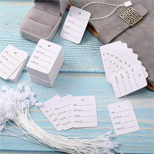 Hang Tag String 3000 PCS Plastic Tag 20cm Black White Hang Polyester Rope String Snap Lock Pin Loop Tie Fasteners for Garment Bag Tags Cards(Square White)