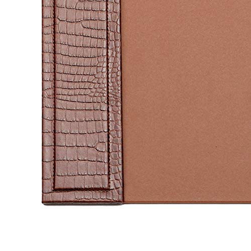 DACASSO Crocodile Embossed Leather Desk Pad with Side Rails - Luxury Leather Desk Blotter for Writing - Padded Executive Desk Surface Protector - (Brown, 34” x 20”)