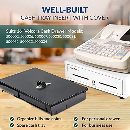 Volcora Cash Drawer Tray with Locking Cover - 14.1 x 13 x 2.5 Inch Metal Cash Lock Box with Lid - 5 Bill / 8 Coin Cash Tray Money Organizer - 16" Cash Registers with Fully Removable Tray