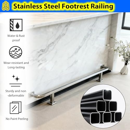 Commercial Bar Rail Foot Rest Brackets, Undercounter Flat Modular Footrest Rail System, 3 4 5 6 7 8 9 10 12 14 16 Foot High Chair Leg Support Pole(Black,3ft/91cm)