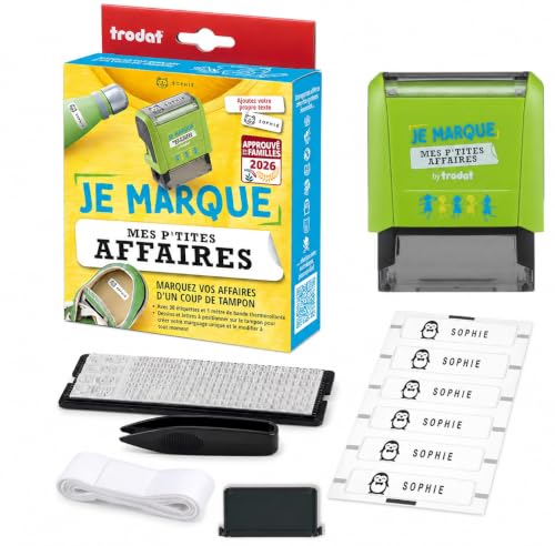 Trodat Stamp Je Marque mes P'tites Affaires – Mark Your Children's belongings with a Complete and adapted kit – Labels + Letters with Drawings – Ideal for Marking Clothes