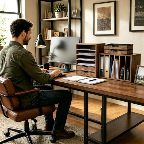 Gphudpzdl Wooden Mail Organizer, Desk Paper Organizer Wood, Brown
