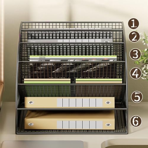 File Organizer Fan-Shaped 6 Compartment Desktop Mesh in Tray Office Desk Tidy A4 File Holder Desk(White)