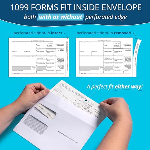 Blue Summit Supplies 500 1099 MISC Tax Envelopes, Double Window, Gummed