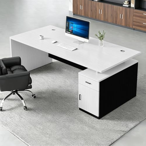 WYBFCWY Executive Office Desk with Storage Cabinet,Large Computer Desk for Home Office,Boss Table,Business Workstation,Modern Manager Desk for Manager,Employee,Home Office