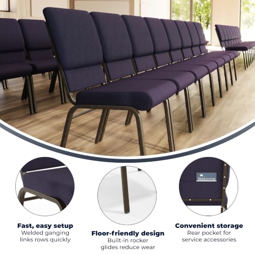EMMA + OLIVER Royal Purple Fabric 18.5" W Stacking Church Chair