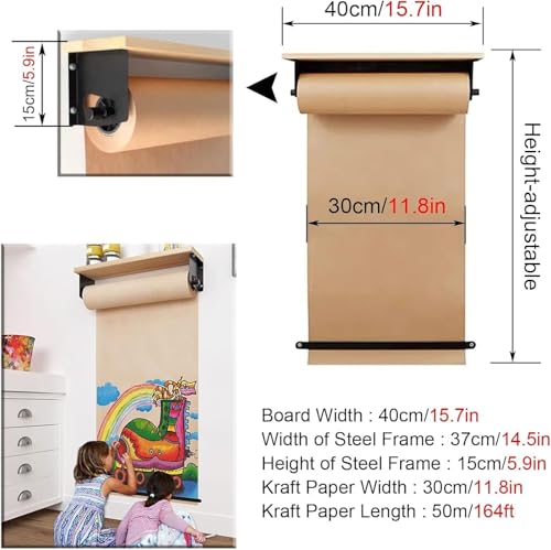 LNNW Kraft Paper Dispenser Wall Mount Wrapping Paper Holder/Note Paper Roll Bracket, for Daily Menu/Grocery List/Kids Drawing Decorative Message Boards for Wall(Style 2,15.7in Wide)