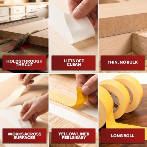 XFasten Bulk Double Sided Woodworking Tape 1-inch 1,296-Feet Total (12-Pack) Residue-Free Woodworking Tool for CNC Routing Machine, Removable Double Sided Tape for Woodworking Router Template