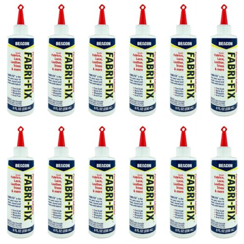 BEACON Fabri-Fix Bonding Solution - Fast Grab & Quick Dry for Fabric, Leather & More - No Heat, No Mess & Burn-Free, 8-Ounce, 12-Pack