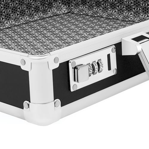 MhdunueSK Locking Briefcase,Aluminum Combination Lock Hard Laptop Case with Strap,15x13x4.3 Inch Briefcases for Men and Women (Black)