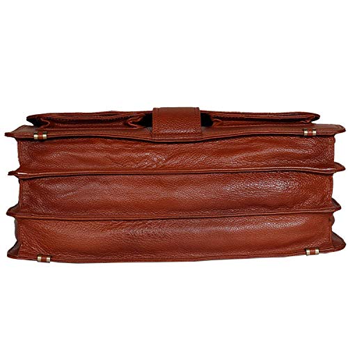 Da leather villa Full-Grain Leather Briefcases for Men Leather Computer Bag For Men High-Security Swiss-Made Lock (Tan)