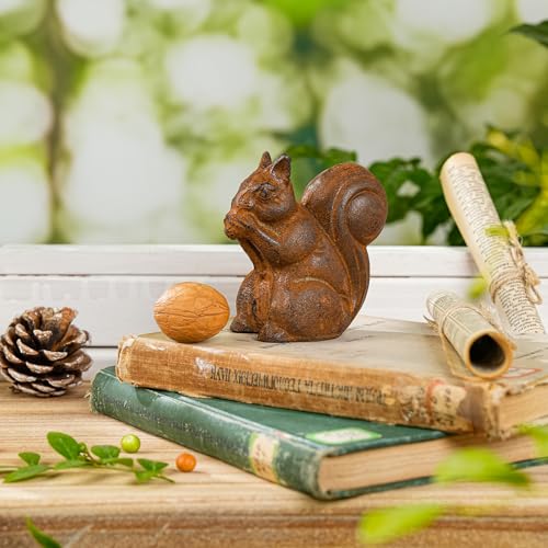 Sungmor Cast Iron Rust Squirrel Statue, Multi-Purpose Paperweight Doorstop