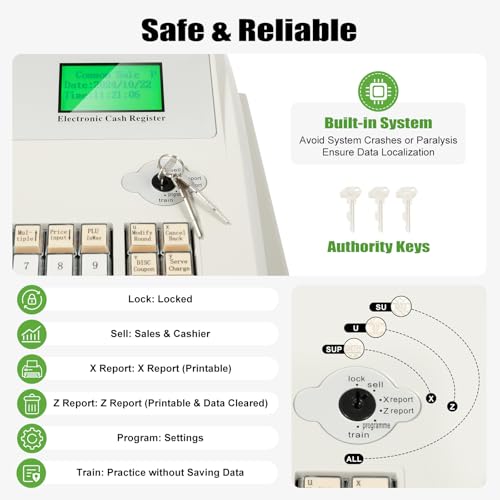 48 Keys Cash Registers with Drawer, Multifunction Cash Register, 8-Digit LED Electronic Cashs Register for Restaurants, Retailers, Grocery Stores, Convenience Stores, Cafes