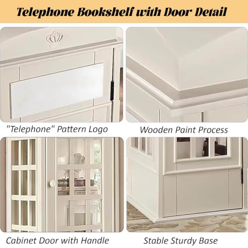 LJLYYDS Telephone Booth Cabinet Wood Bookcase 5-Tier Telephone Booth Bookshelf Small Floor Standing Storage Rack, for Home Office, Living Room, Study, Bed Room Beige