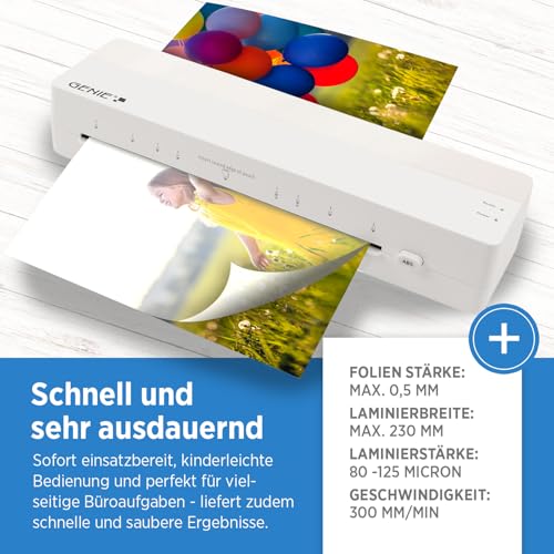 GENIE LA 400 A3 Laminator Warm Laminator with 2 Heating Rolls for School, Office and Home Office incl. 5 Laminating Films, A3 and A4 Laminator with Foil