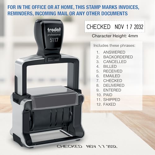 Trodat Professional 12 Phrase Dater Self-Inking Stamp, 2 1/4 x 3/8, Black