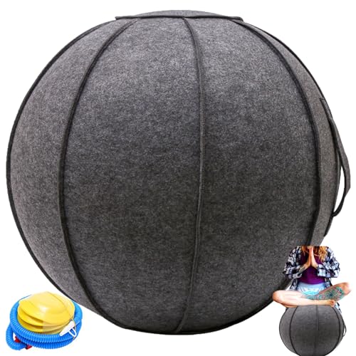 Sitting Ball Chair for Office, Pilates Yoga Ball Chair Cover, Exercise Ball Chair, Balance Ball Posture Activating Exercise Ball Solution Dustproof Protective Covers with Handle ( Color : Black Gray ,