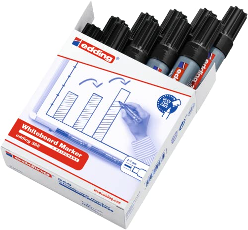 Edding 365 Whiteboard Marker Pen - Black - 10 Pens - Chisel Tip 2-7mm - For Whiteboard, Glass, Slate, Easel - Dry Erase Without Residue, No Dry