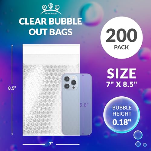 ABC PACK & SUPPLY Bubble Wrap Pouches, 7 x 8.5 Inch Clear Self Seal Packing Bags, Polyethylene Cushioning Sleeves for Shipping, Moving, Storage, Pack of 200