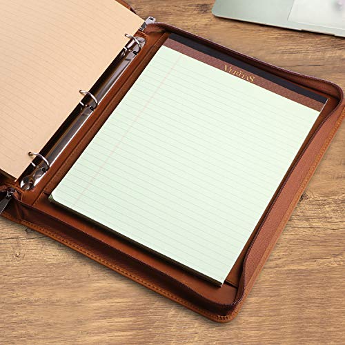 YIWEN Handmade Leather Portfolio 3 Ring Binder with Front Pocket