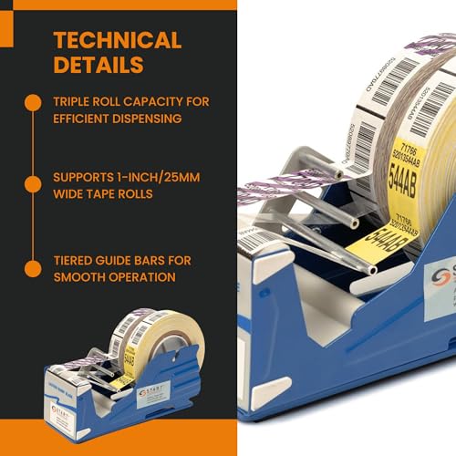 Start International - SL7336 - Multi Roll Tape Dispenser - Heavy Duty Dual Tape Dispenser for Office - Desktop Tape Dispenser with Steel Frame - Manual Cutter 3 Roll
