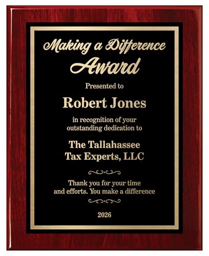 Personalized Award Plaque for Employee Apprecication and Recognition - Making a Difference Award - Choose Your Style and Size (12x15 Rose Piano Wood)
