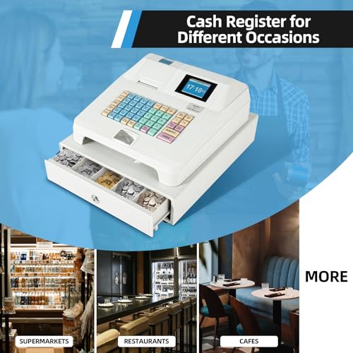 Cash Register for Small Businesses,Electronic Commercial Caja Registradora para Negocio with Lock Cash Drawer Box,8 Digital Display,Pos Retail System,48 Keys, for Restaurant Supermarket