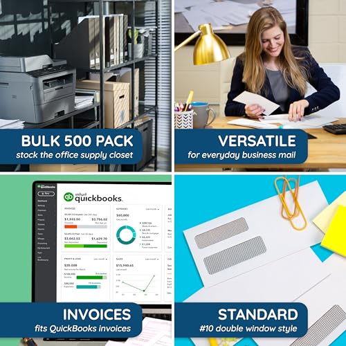 Blue Summit Supplies 500#10 Double Window Security Envelopes, Gummed