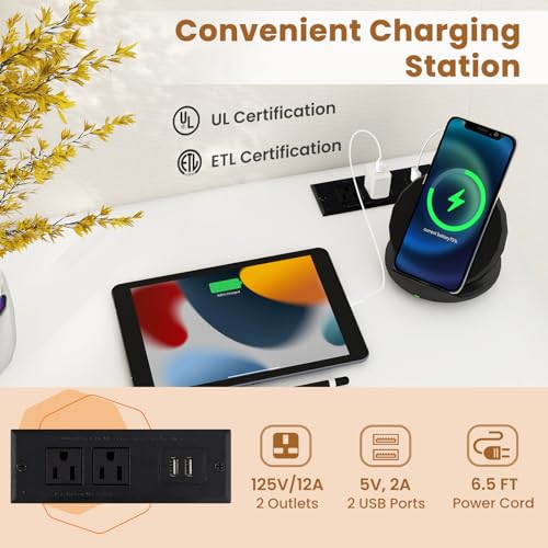 GIANTEX 5.5 FT Conference Table with Charging Station, 2 PCS 32" x 24" Rectangular Meeting Room Desk with Storage Bag & Hook, Space Saving Seminar Table, Modern Office Computer Desk for 4 People