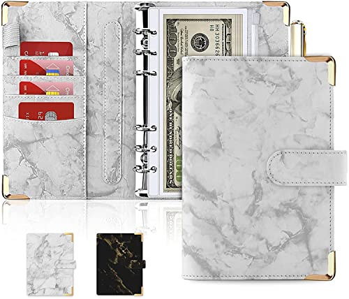 QERTYHKK A6 Marble Budget Binder Refillable Notebook for Filler Paper, Personal Planner Cover with Magnetic Buckle Closure