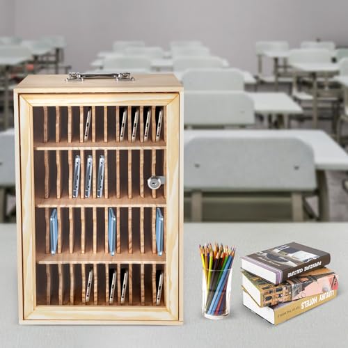 Apexonix Cell Phone Storage Holder Wooden Cell Phone Locker Storage Cabinet Classroom Pocket Chart for Office onference Rooms (48 Slots)