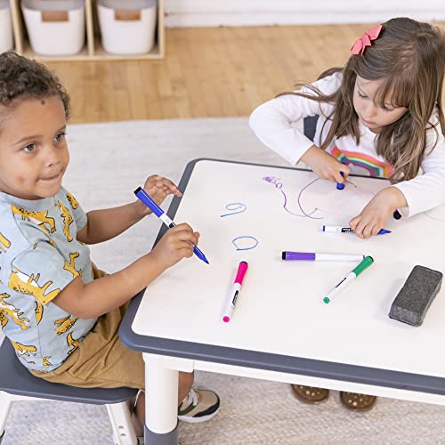ECR4Kids Dry-Erase Rectangular Activity Table with 2 Chairs, Adjustable, Kids Furniture, Grey, 3-Piece