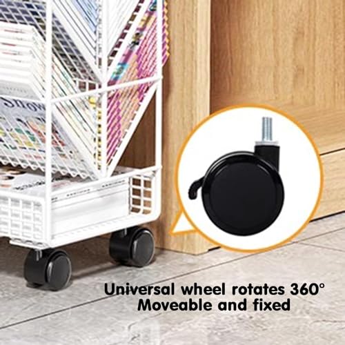 YHKJLYH 6 Tier Metal Rolling File Cart for Office Dorm Classroom Heavy Duty Book Cart with Wheels for Library and Living Room White