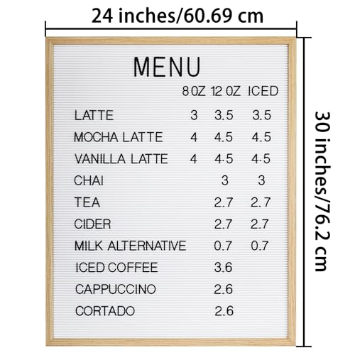 24 x 30 Inch White Felt Letter Board, Wall-Mounted Restaurant Menu Board