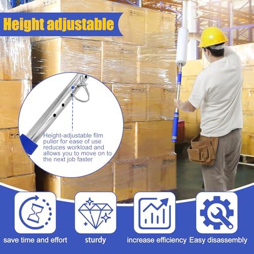 Long Handle Pallet Stretch Wrap Dispenser, Stretch Film Packing Machine, Stretch Film Dispenser Pole Holder, for Film Width 12-20 inch、Rolls 1.5" to 3" Diamater Cores Pallet Wrap (48in) (2 PCS)